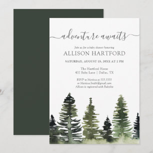 Adventure Awaits Woodland Baby shower Invitation Kaart