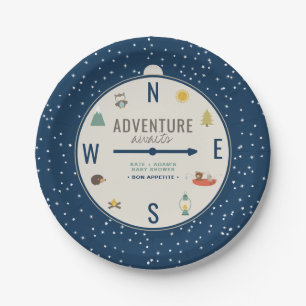 Adventure Awaits Woodland Boy Navy Baby shower Papieren Bordje