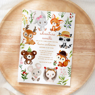 Adventure Awaits Woodland Creatures Baby shower Kaart