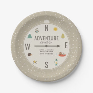 Adventure Awaits Woodland Neutraal Baby shower Papieren Bordje