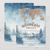 Adventure Awaits World Map Blue Forest Retirement Kaart (Voorkant / Achterkant)