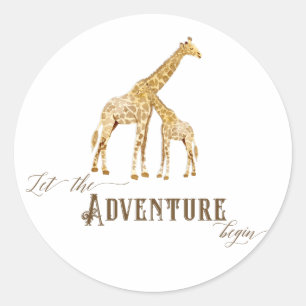 Adventure Baby Boy Douche Waterverf Giraffe Theme Ronde Sticker