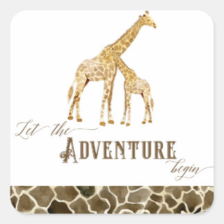 Adventure Baby Boy Shower Waterverf Giraffe Seals Vierkante Sticker
