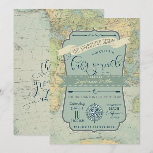 Adventure Baby Boy Sprinkle Invitations Kaart (Voorkant / Achterkant)