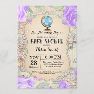 Adventure Baby shower Floral Map Travel World Kaart