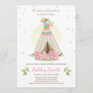 Adventure baby shower-uitnodiging Girl Teepee Boho Kaart