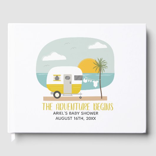 Adventure Beach Yellow Camper Neutraal Baby shower Gastenboek (Voorkant)