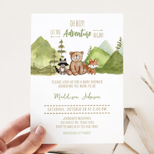 Adventure Begin Woodland Baby shower Kaart