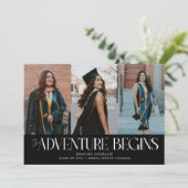 Adventure Begins Black Grad Multi Photo Aankondiging (Staand voorkant)