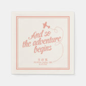 Adventure begint | Bestemmingsweddenschap - Roze Servetten (Voorkant)