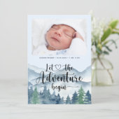 Adventure begint Fotogeboorte Aankondiging (Staand voorkant)