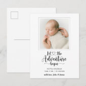 Adventure begint Fotogeboorte Aankondigingskaart (Voorkant / Achterkant)