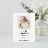 Adventure begint Fotogeboorte Aankondigingskaart (Staand voorkant)