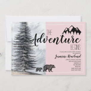Adventure begint met Beer roze babymeisjesdouche Kaart