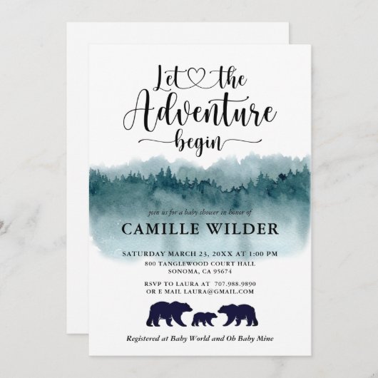 Adventure begint Waterverf Mountains Beren Kaart (Voorkant / Achterkant)