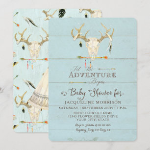Adventure Boy Baby shower Teepee Wood Arrows Deer Kaart