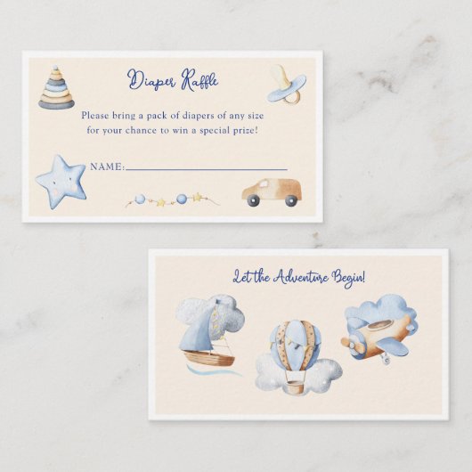 Adventure Boy Baby Speelgoed Baby shower Luier Raf Informatiekaartje (Voorkant / Achterkant)