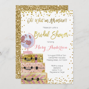 Adventure Bridal Shower Invitation Gold Glitter Kaart