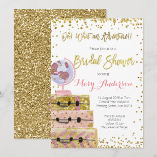 Adventure Bruids Douche Uitnodiging Gouden Glitter