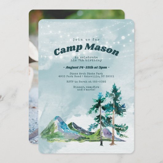 Adventure Camping Invitation Anniversaire (Devant / Derrière)