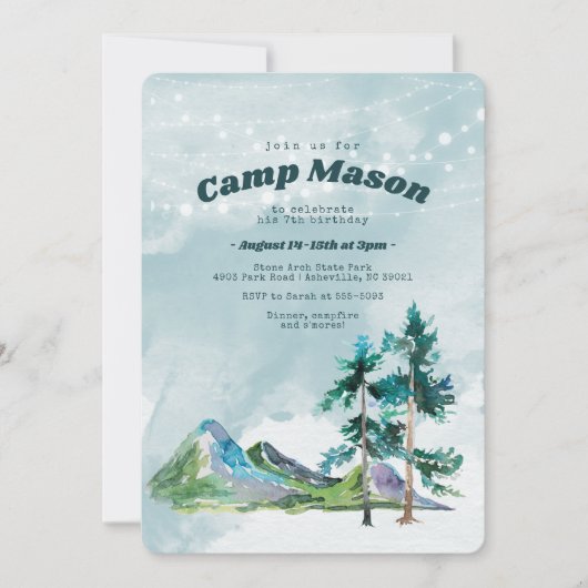 Adventure Camping Sleepover Invitation Anniversair (Devant)