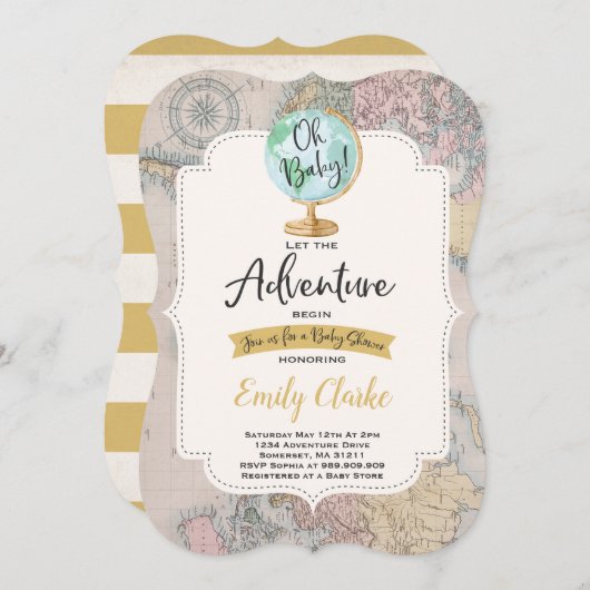 Adventure commence l'Baby shower Invitation Carte (Devant / Derrière)