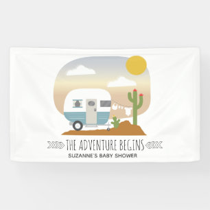 Adventure Desert Camper Blauw Baby shower Banner