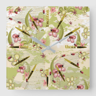 Adventure Ditsy Ladybird Vierkante Klok