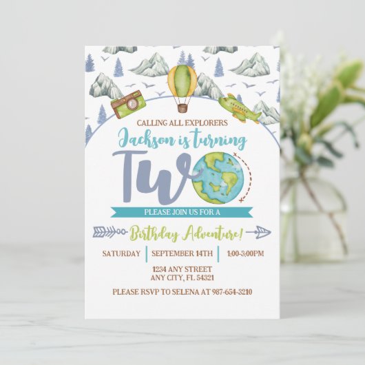 Adventure Explorer 2nd Birthday Invitation (Debout devant)