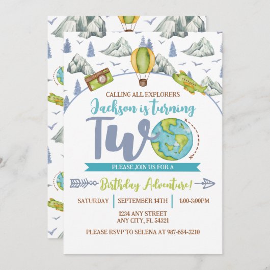 Adventure Explorer 2nd Birthday Invitation (Devant / Derrière)