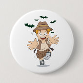 Adventure Explorer Kid Running from Bats Ronde Button 7,6 Cm (Voorkant)