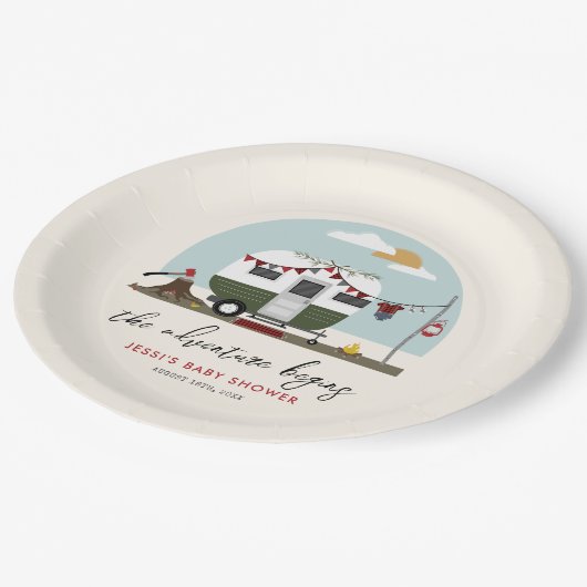 Adventure Green Camper Lumberjack Baby shower Papieren Bordje (Gekanteld)