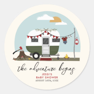 Adventure Green Camper Lumberjack Baby shower Ronde Sticker