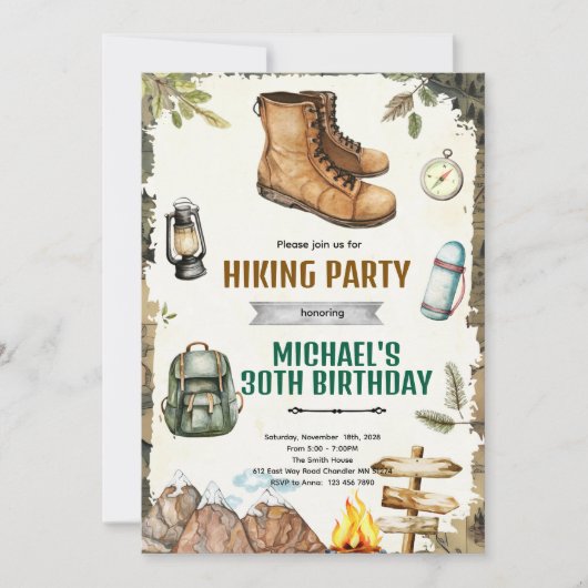Adventure hiking camping party Invitation (Devant)