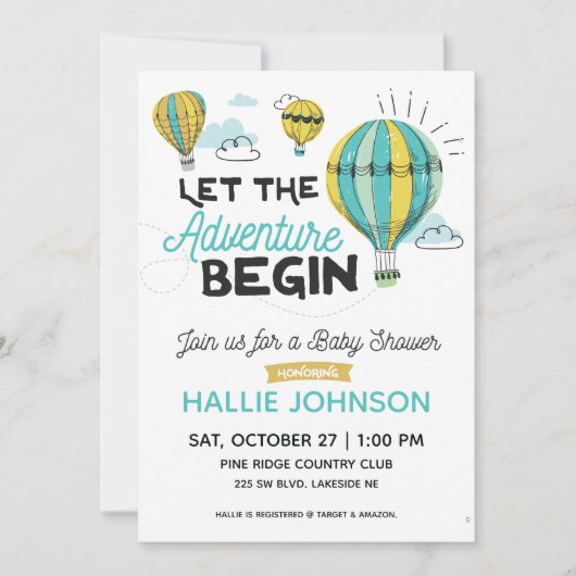Adventure Hot Air Balloon Douche Invitation (Devant)