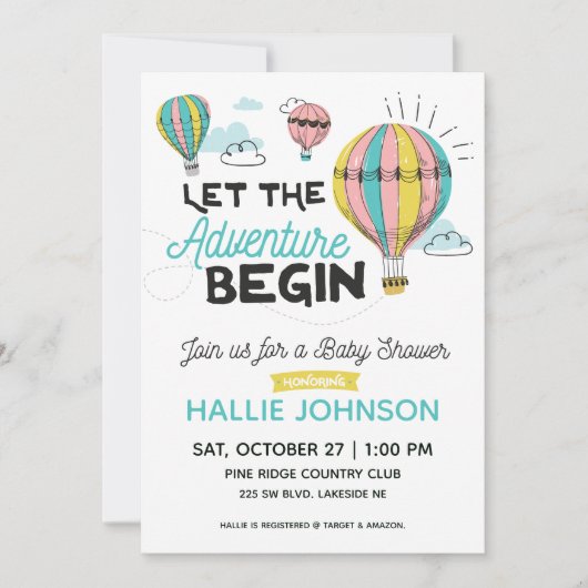 Adventure Hot Air Balloon Douche Invitation (Devant)