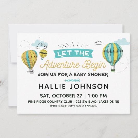 Adventure Hot Air Balloon Douche Invitation (Devant)