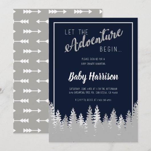 Adventure Invitation Baby shower Sip and See Tree Kaart (Voorkant / Achterkant)