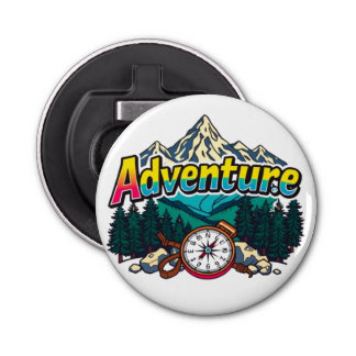 Adventure Mountain – Outdoor Hiking Nature Design Button Flesopener