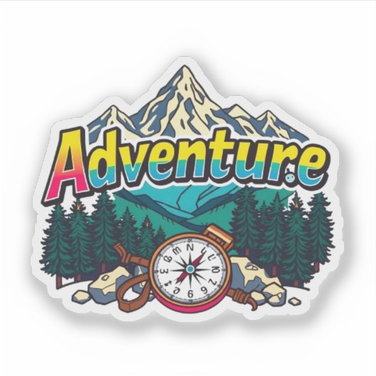Adventure Mountain – Outdoor Hiking Nature Design Sticker (Voorkant)