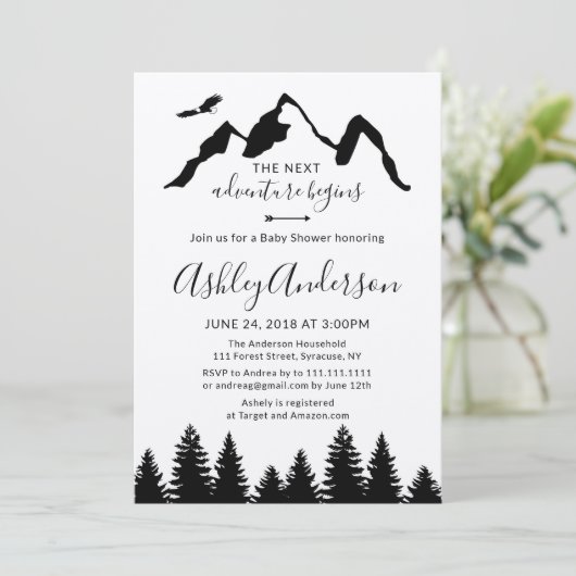 Adventure Mountains Forest Baby shower Invitation (Debout devant)