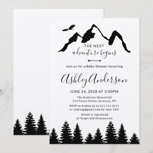 Adventure Mountains Forest Baby shower Invitation (Devant / Derrière)