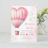 Adventure Pink Hot Air Balloon Baby shower Kaart (Staand voorkant)