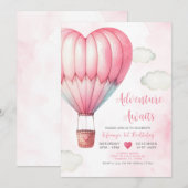 Adventure Pink Hot Air Balloon Baby shower Kaart (Voorkant / Achterkant)
