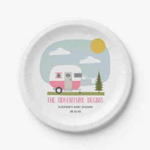 Adventure Pink Retro Camper Girl Baby shower Papieren Bordje
