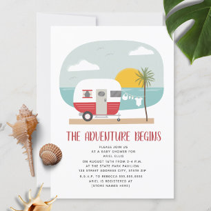 Adventure Red Camper Beach Neutraal Baby shower Kaart
