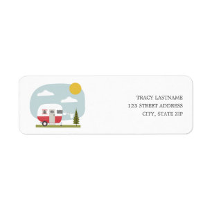 Adventure Retro Camper Red Neutraal Baby shower Etiket