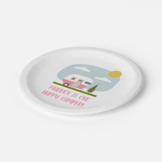 Adventure Roze Camper Birthday Paper Borden Papieren Bordje (Gekanteld)