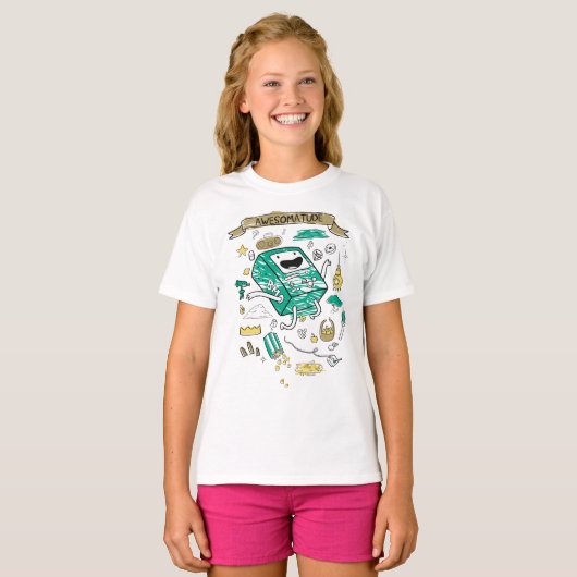 Adventure-tijd | "Awesomatude" BMO-schets T-shirt (Voorkant volledig)