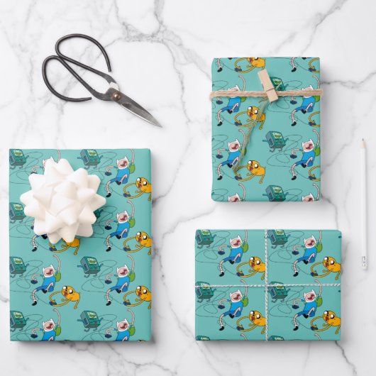 Adventure-tijd | Finn & Jake Play with BMO Inpakpapier Vel (Voorkant)